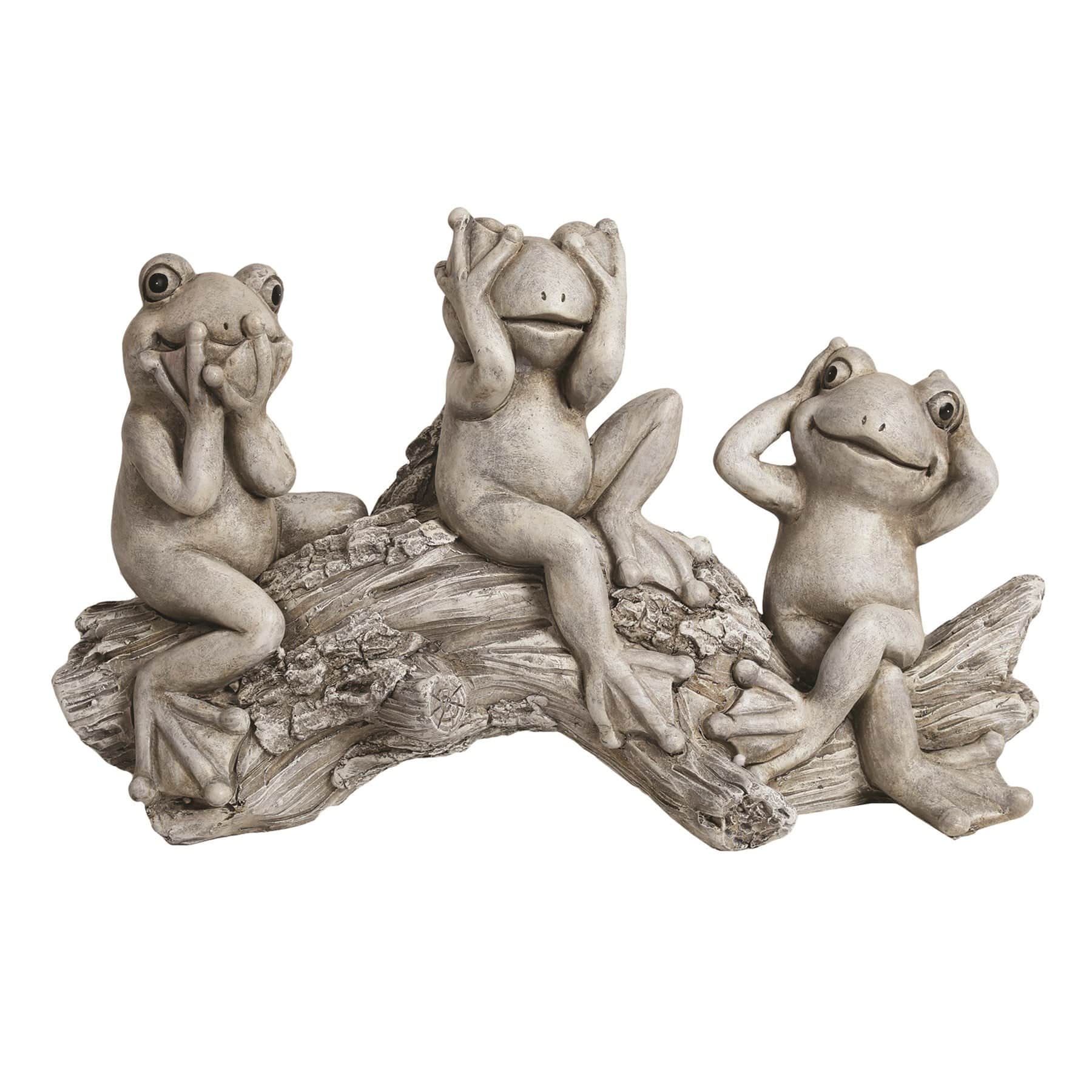 Ikke høre, ikke se, ikke tale frøer havedekoration. Højde 43 cm